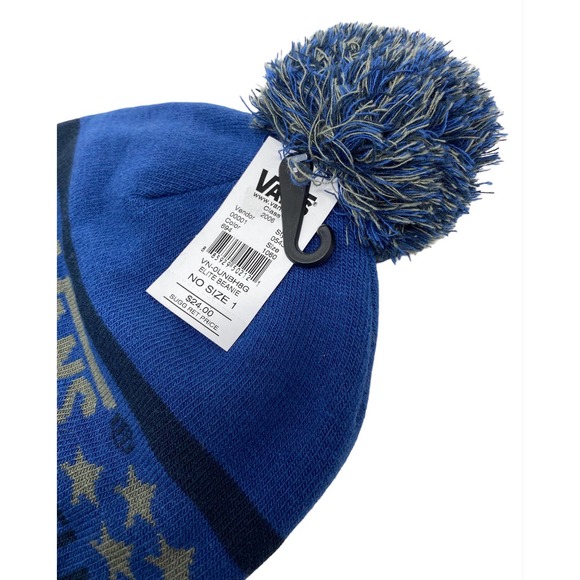 Vans Off The Wall Men's Elite Pom Cuff Beanie - Blue/Gray - Picture 2 of 2